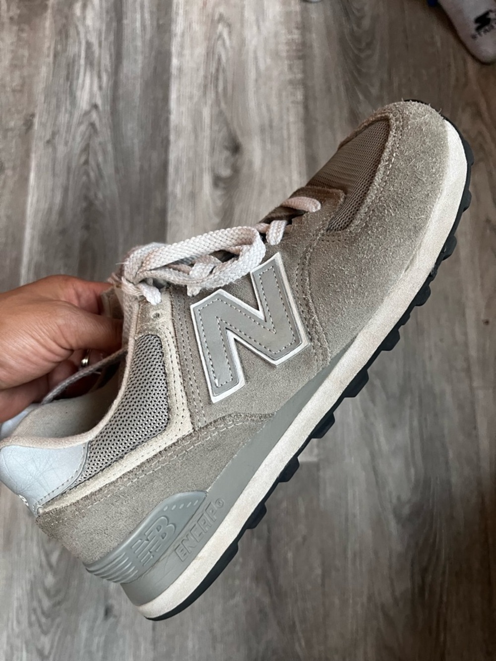 New Balance Taupe and Light Gray Suede Runner